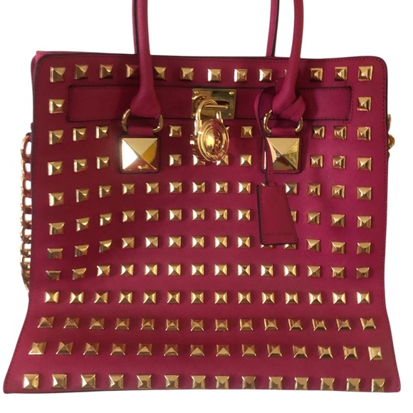 Michael Kors Luxury Studded Large HAMILTON Tote/Bag Pink Limited Edition $1500 - Picture 2 of 14